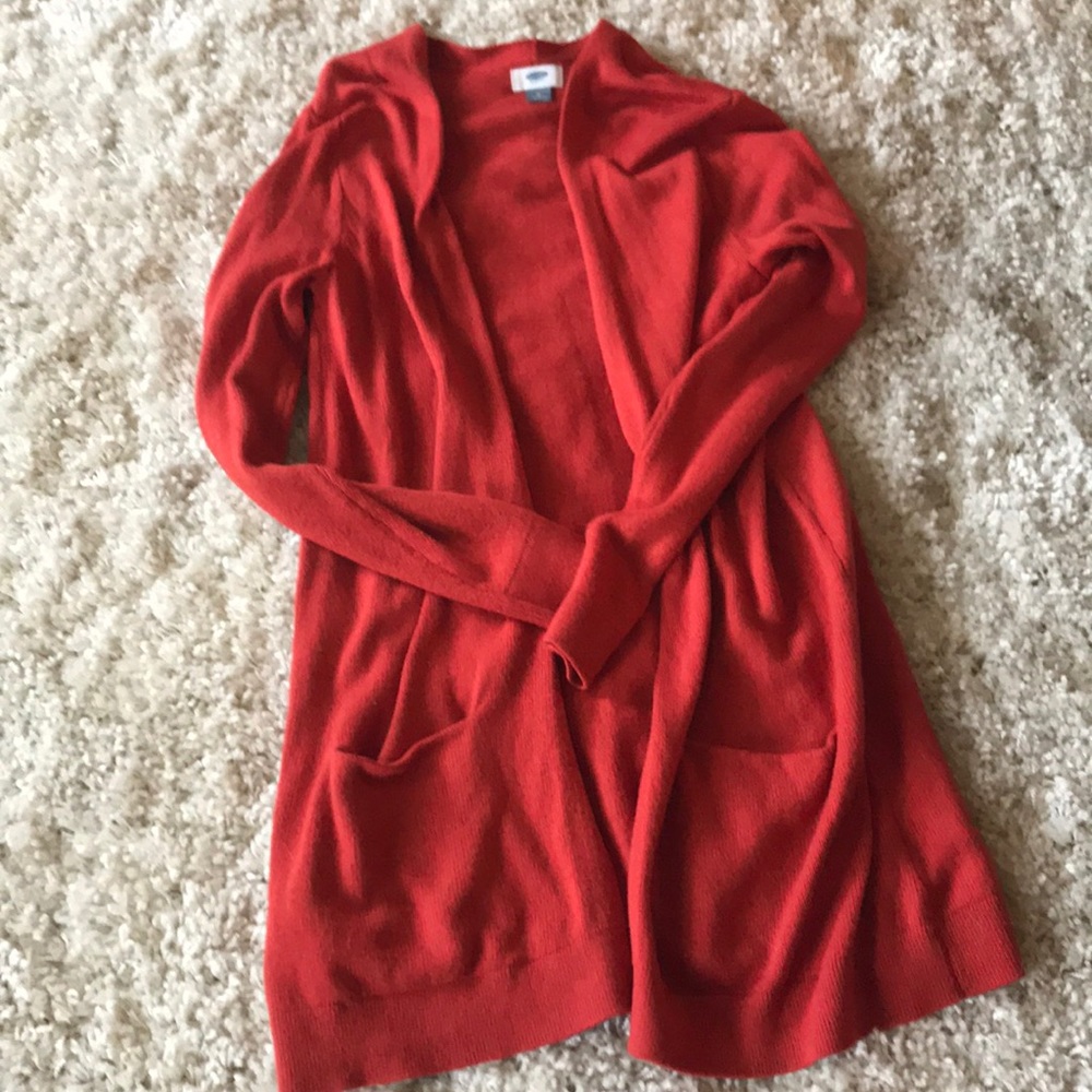 Long, orange, sweater